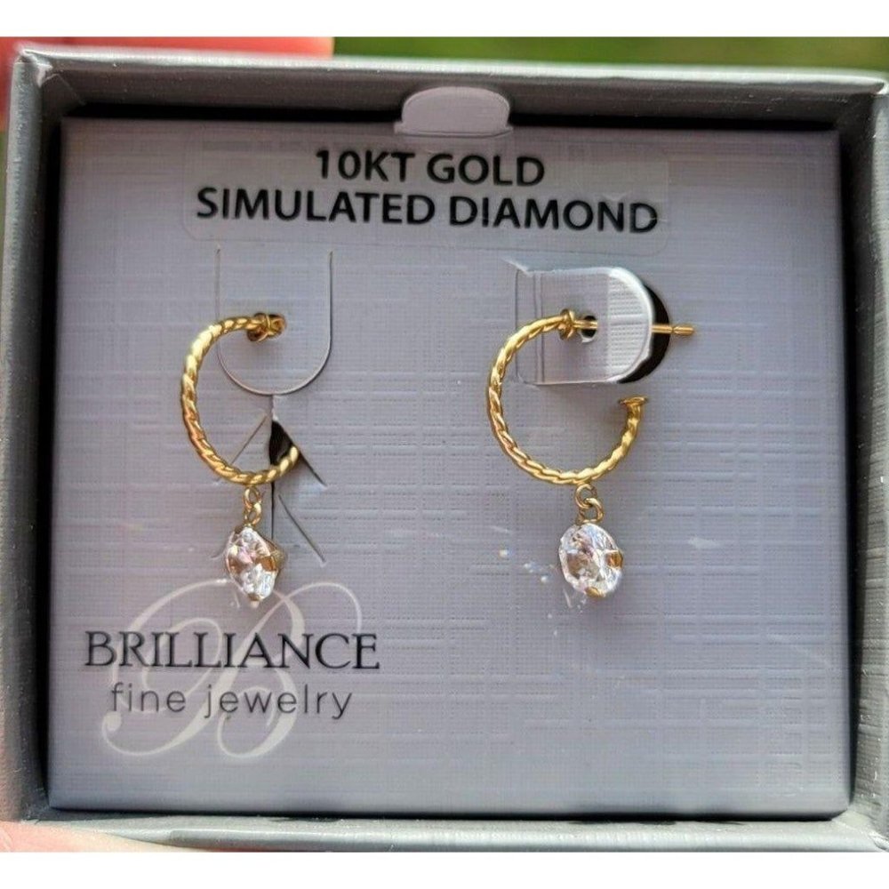 Solid 10K Gold Dangle Hoop Earrings